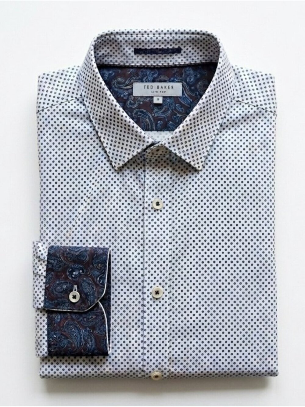 Ted Baker London Geometric Print Cotton Button Up Shirt Size 4 Mens Large